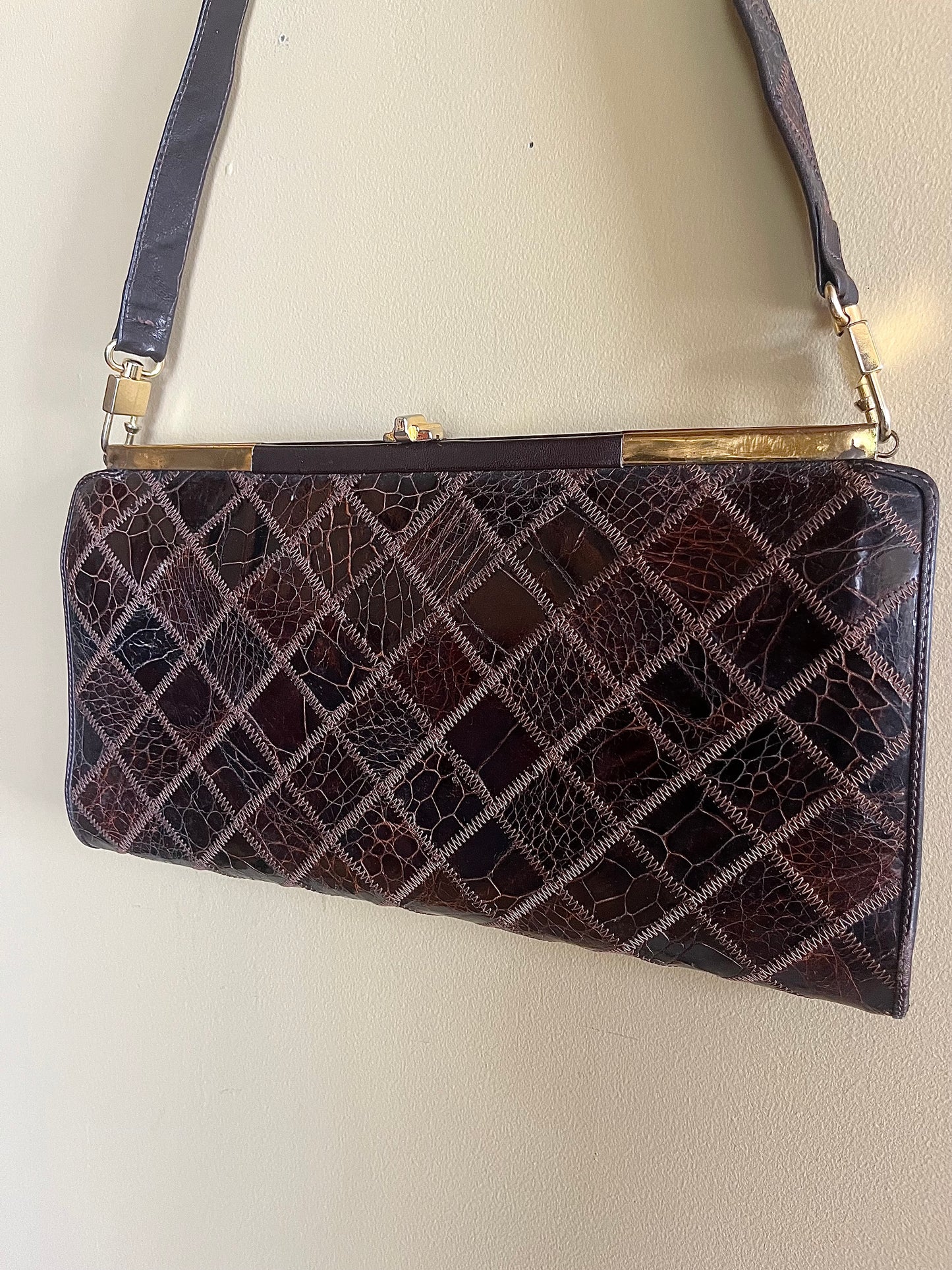 Handväska vintage, präglat skinn