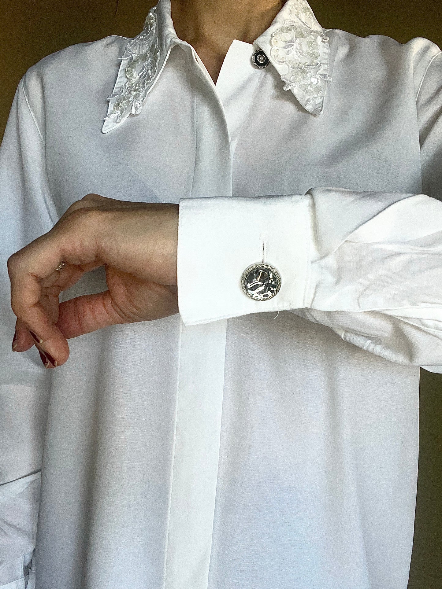 Fransk vintageblus med spetskrage