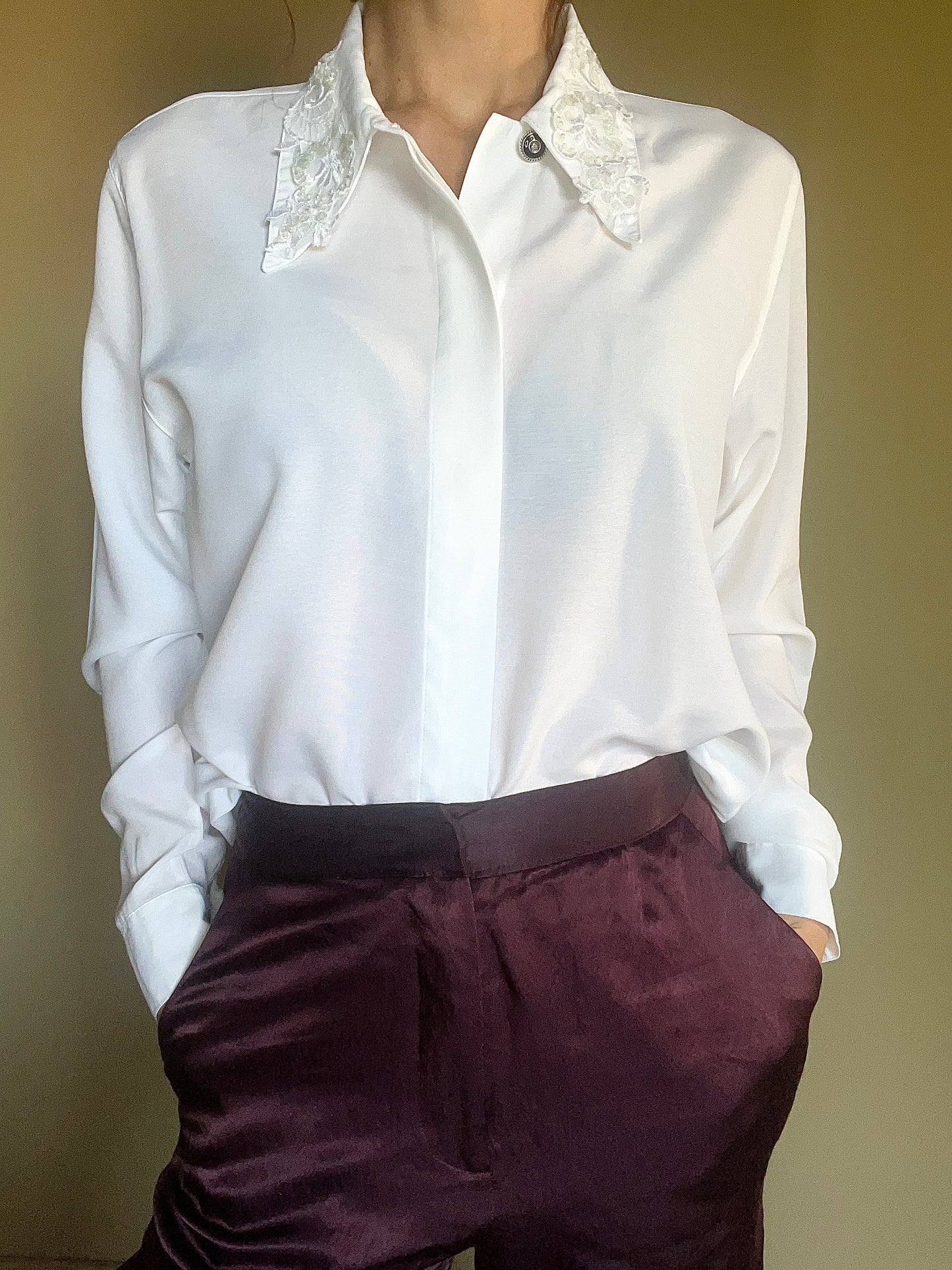 Fransk vintageblus med spetskrage