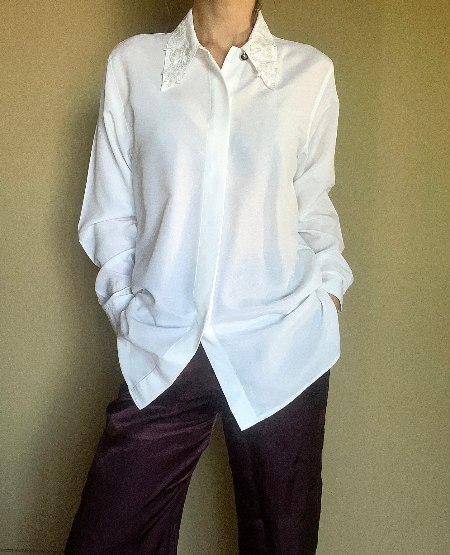 Fransk vintageblus med spetskrage
