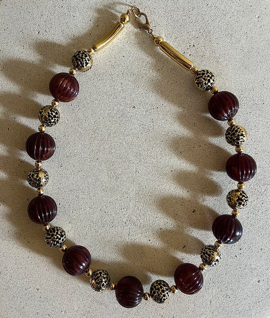Vintage halsband vinrött & guld
