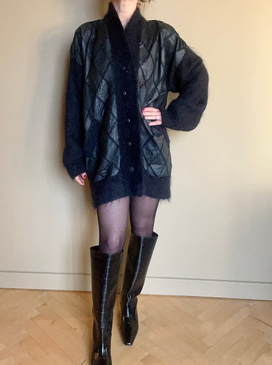 Kofta av mohair och skinn